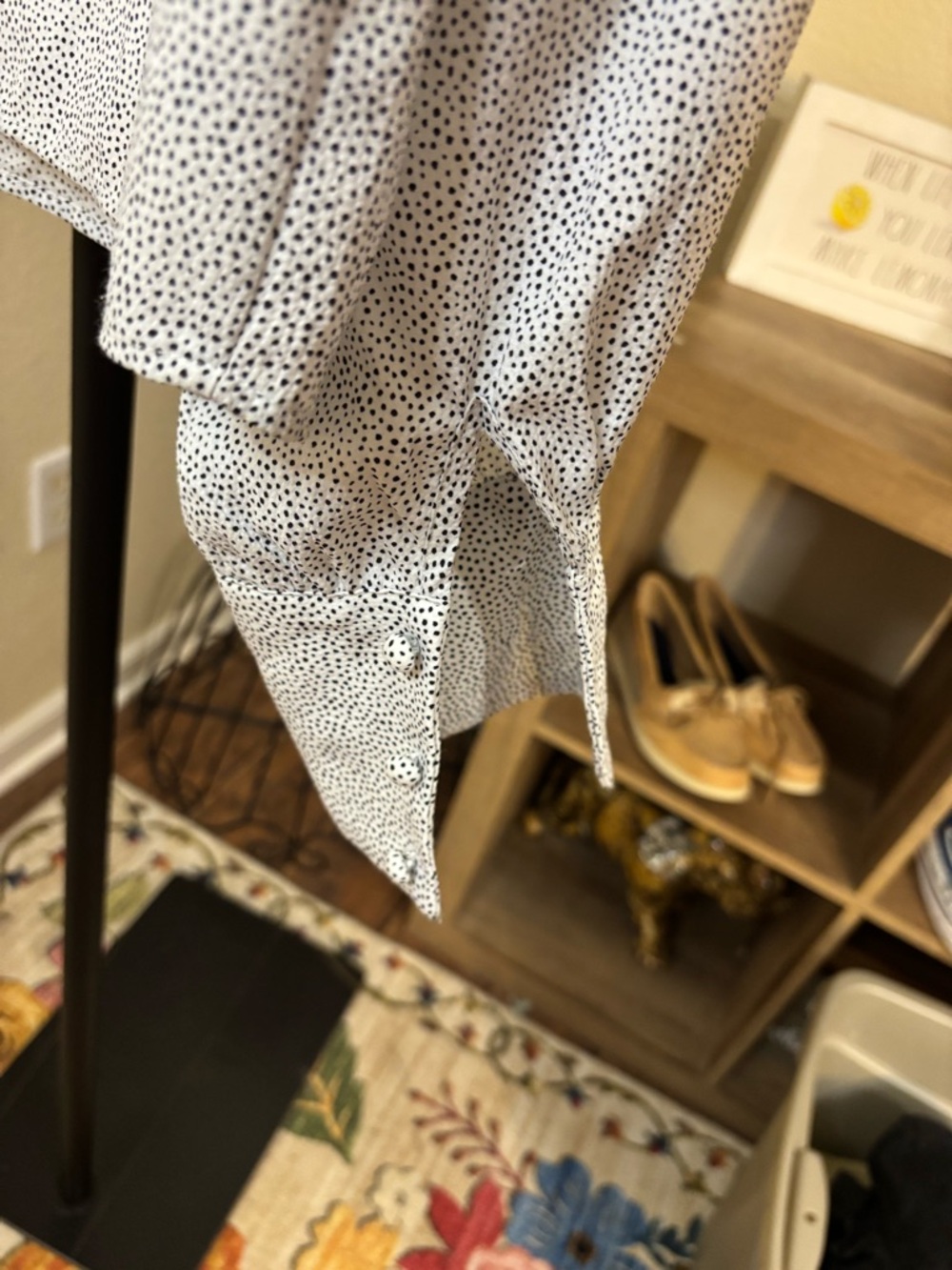 High-Neck White Dot Long-Sleeve Blouse - Picture 5 of 6